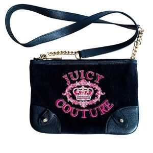 Y2K Juicy Couture Black & Pink Crown Velour Crossbody Bag. SOLD